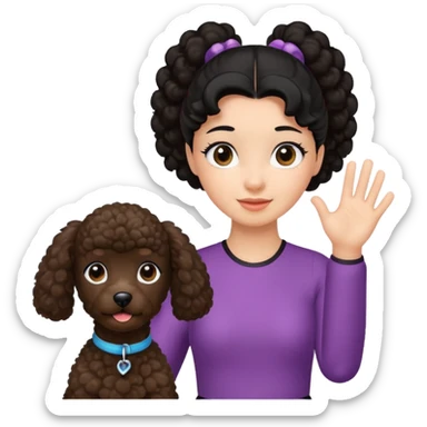 Ponytail black hair girl with brown Poodle say goodbye  sticker