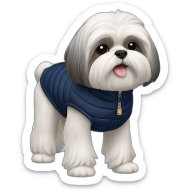 Side view s Shih tzu in sleeveless navy blue puffer jacket sticker