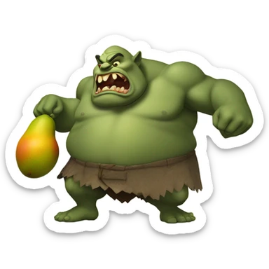 A giant ogre eating a mango sticker