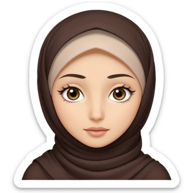 hijab with appear of some hair dark brown eyes and long lashes with and light  skin sticker