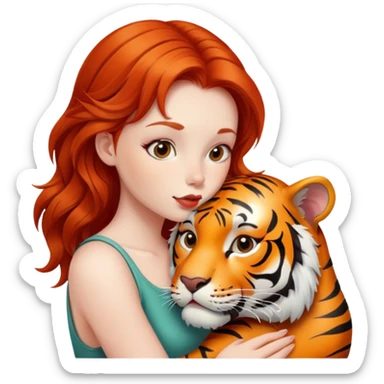 redhead girl kissing tiger sticker