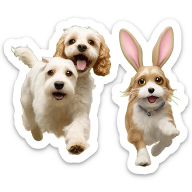 Cavapoo chasing bunny  sticker