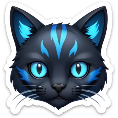 Cool cute edgy dark gloomy black abyssal Abyss-Night-Cat with glowing blue markings sticker