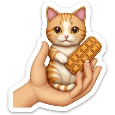 Create this which a hand holding a cat treat sticker