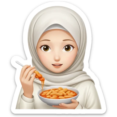 White hijab girl and tteokbokki sticker