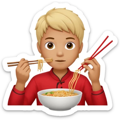 Create a person having noodles dinner. sticker