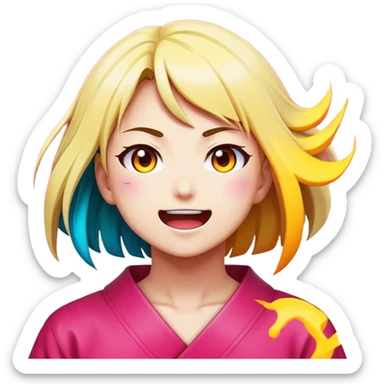 Cinematic Realistic Manga Comics Emoji, depicted as a dynamic stylized illustration inspired by Japanese manga art with bold lines and expressive characters, rendered with vibrant textures and energetic colorful lighting that captures its iconic style. sticker