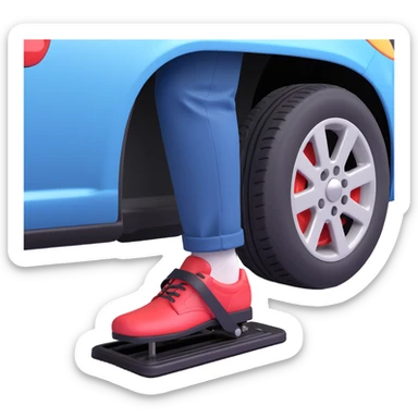 A clean 3D emoji-style illustration of a single right foot pressing down on a car gas pedal. Only the foot and the pedal are shown, viewed from the side. The pedal is slightly tilted to show pressure. No background, simple colors, minimal details sticker