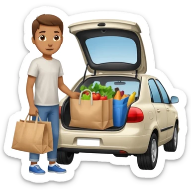 Subiendo compras de supermercado al carro sticker