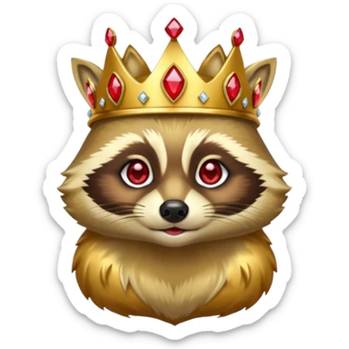Gold Racoon with gold with red jewelled crown sticker