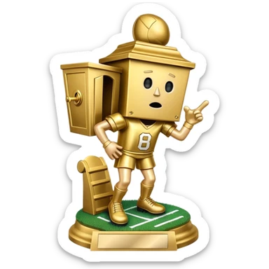 A "I STINK AT FANTASY FOOTBALL" trophy featuring an outhouse-shaped figure with legs on a metallic base - perfect for commemorating league losers.​​​​​​​​​​​​​​​​ sticker