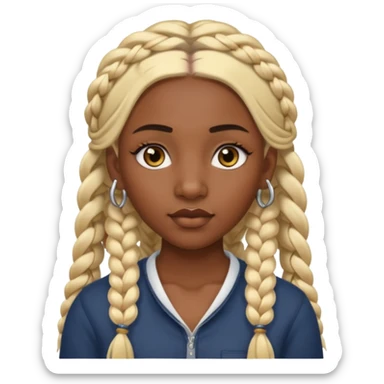 A dark-skinned woman with long blonde hair styled into two thick braids. She has large golden-brown eyes and arched eyebrows. Her face is decorated with piercings: a silver eyebrow ring, a nose stud, and a lip ring. sticker