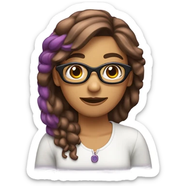 chica con jos marrones con gafas lilas i el pelo marron rizado sticker