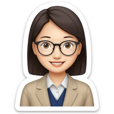 asian female accountant with eyeglasses, round face sticker