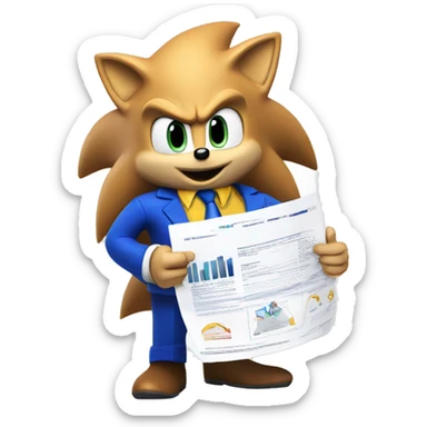 Sonic the Hedgehog presenting a business report sticker