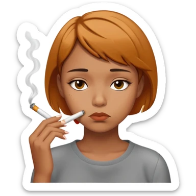 Girl smoking a cigarette depressed caramel skin, short hair sticker