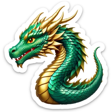 cinematic-noble-dragon-portrait-emoji,-poised-and-majestic,-with-a-sinuous,-elongated-body-covered-in-intricately-detailed,-shimmering-scales-in-hues-of-emerald-and-gold,-and-piercing,-fiery-eyes-that-reflect-ancient-wisdom; sticker