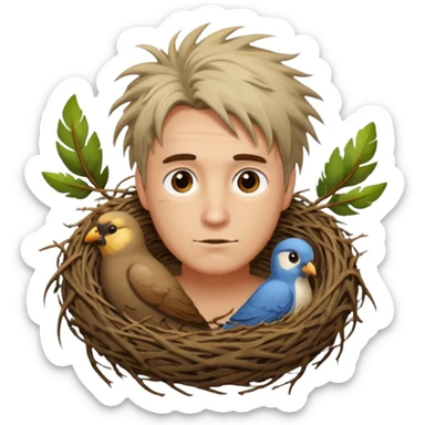 Man who has a Birds Nest for hair sticker