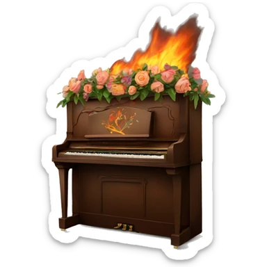 Burning Brown upright piano with flowers painted on the back of it sticker