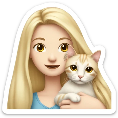 pretty woman with pale skin, very long blonde hair  hugging a cat sticker