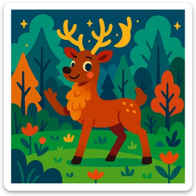 a reindeer-taur, whimsical style, antlers and hooves, magical forest background sticker