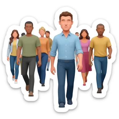 A PICTURE OF MANY PEOPLE GOING TO ANOTHER PLACE IS EMERGING, WITH ONE PERSON GOING TO ANOTHER PLACE. sticker