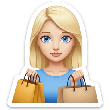 Blonde with blue eyes with bags in her hands sticker