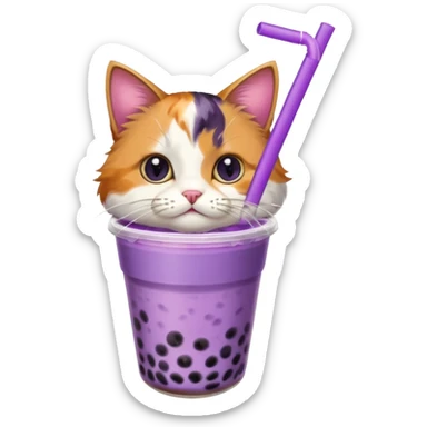 a cat with a purple bubble tea sticker
