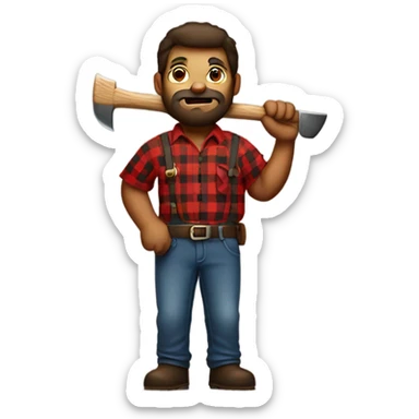 Multiracial chunky lumberjack man with ax in all red plaid  sticker
