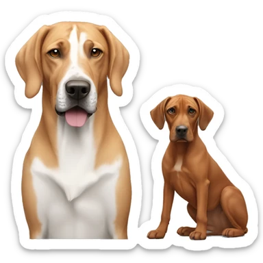 white male with long rainbow colored hair alongside a brown rhodesian ridgeback sticker