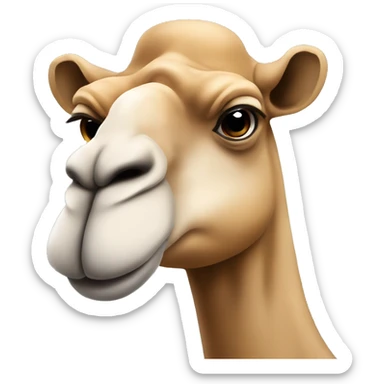 Design a simple, rounded camel head emoji with a wide, cheerful smile. The camel should have soft features, with a small fez on top for a unique touch. Keep the colors and shading minimal, similar to regular smiley emojis. sticker