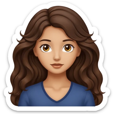 Make me a brunette girl, with brown (dark) eyes and long, wavy hair sticker