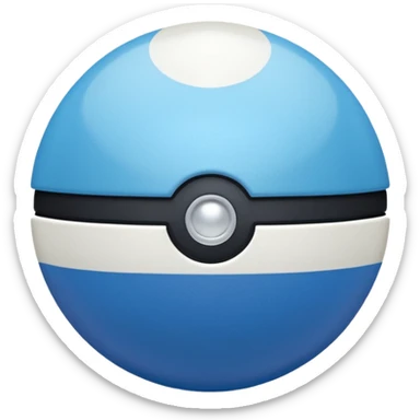 blue pokeball emoji, top half is a more saturated blue, bottom half is white, black stripe, with a white sheen, with a pearlescent finish, with a fabric effect sticker