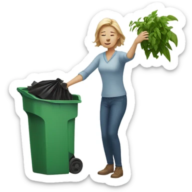 White woman throwing a plant in the trash. sticker