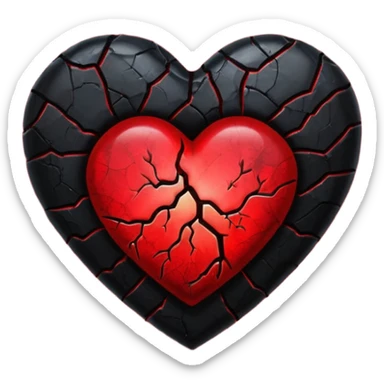 iOS style emoji, dark fantasy heart, black cracked heart, red inner glow, glossy sticker