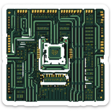 circuit board or microchip, pixel art style, electronics engineering concept sticker