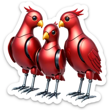 flock of three red robotic birds sticker