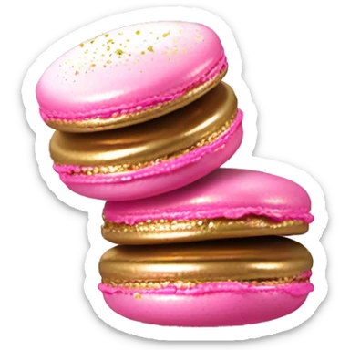 Realistic two metallic gold and pink dripped macarons with pearlescent sprinkles isolated by themselves  sticker