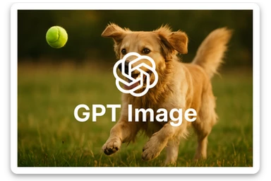 logo of chat gpt with text "GPT Image" on the background of a dog chasing ball, realistic image sticker