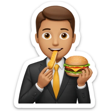 male wearing suit eating hamburger sticker