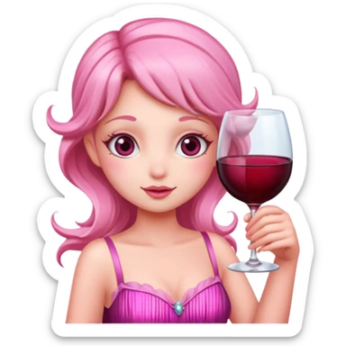 Pink fairy drinking a huge glass of wine sticker
