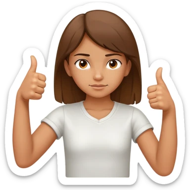 Young girl with right arm thumbs up and left arm thumbs down, uncertain facial expression sticker