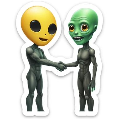Alien and a human are shaking hands  sticker