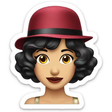 Flapper hat earrings wavy dark hair smirk sticker