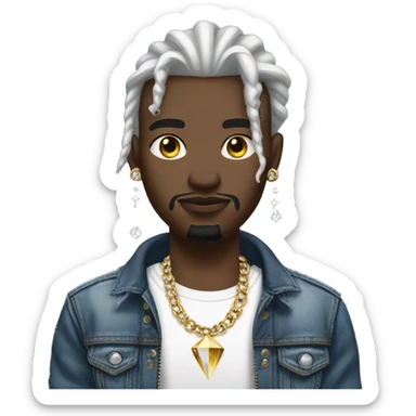 Black Dread head wearing a jean jacket with a white shirt with golden diamond grills and diamond earrings he looks like a rapper sticker