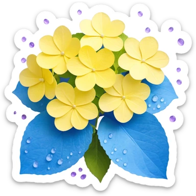 Traditional Japanese hydrangea (ajisai) flower with refined aesthetic, subtle color transitions from blue to purple, gentle raindrops, and washi paper texture background sticker