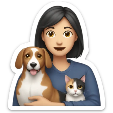 Woman with cat and dog in Arm sticker