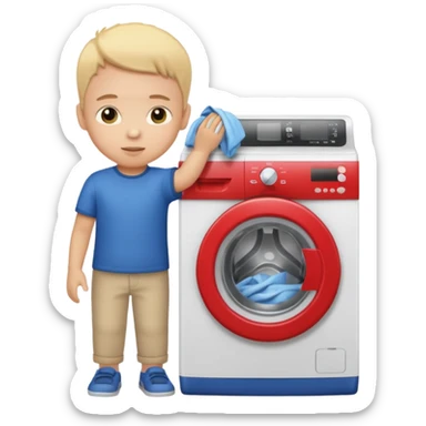 child putting clothes in a washing machine sticker