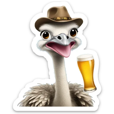 Ostrich holding a beer sticker