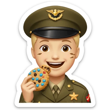 Militar mordiendo galleta expresión feliz sticker